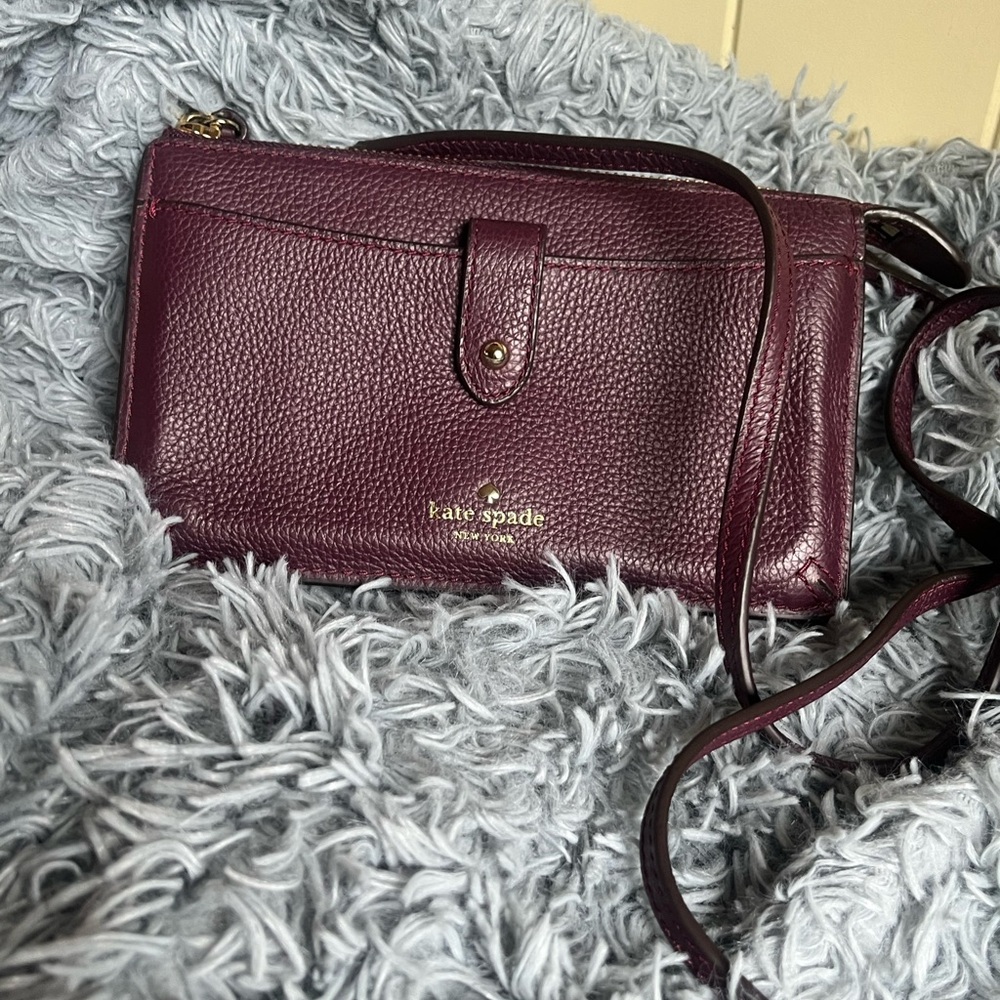 NWOT Kate Spade Purple/Dark Maroon Leather Crossbody/Clutch bag